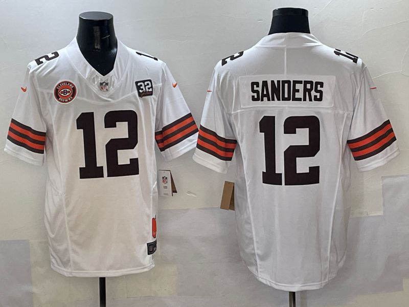 Men 2025 Cleveland Browns #12 Sanders White Throwback Three generations Nike Limited NFL Jersey style 3